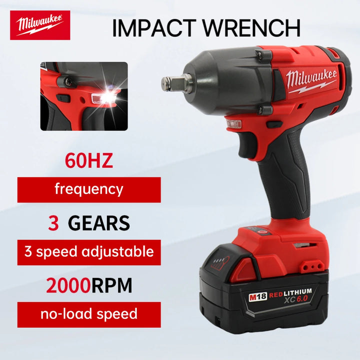 Milwaukee High Torque Impact Professional Wrench Rechargeable 18V Lithium Battery Car Truck Repair Brushless Power Tools - Tawoos Brand