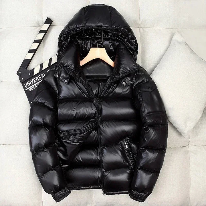 New Winter Men Black Shiny Puffer Jackets Hooded Casual Duck Down Coats High Quality Male Outdoor Windproof Warm Jackets Size 4X - Tawoos Brand