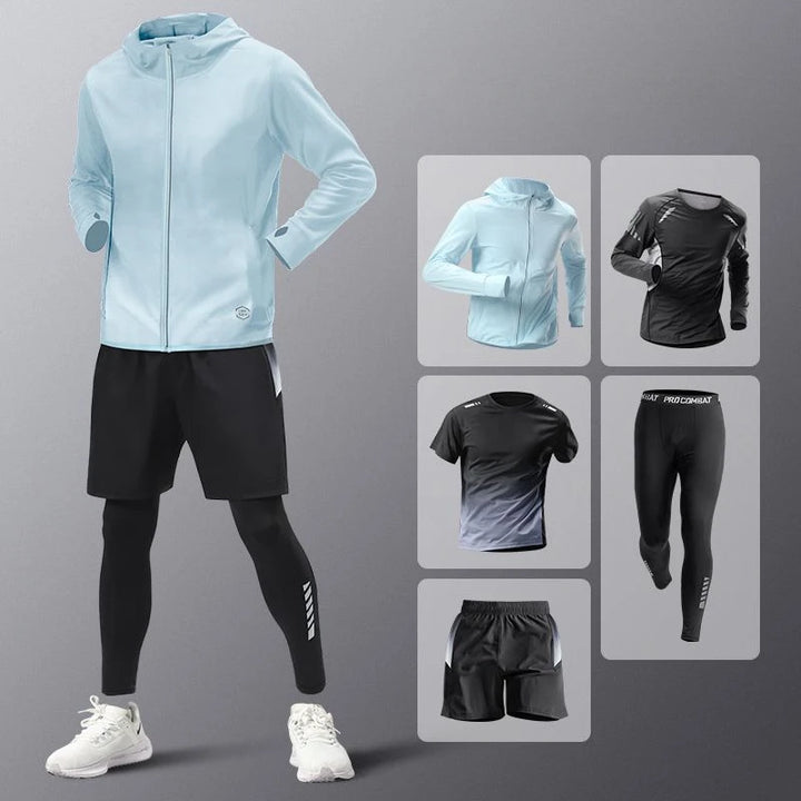 Men's Ice Silk Quick-Dry Athletic Set – 5-Piece Sportswear Kit - Tawoos Brand