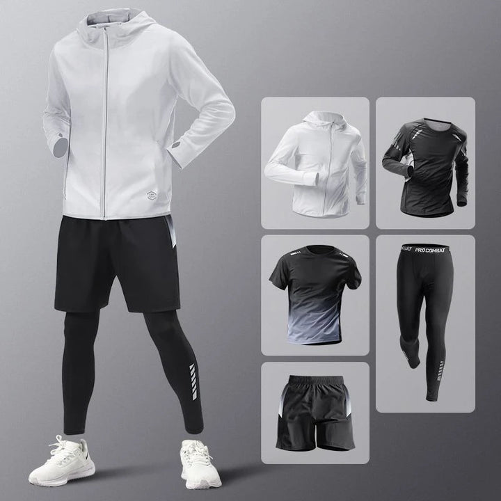 Men's Ice Silk Quick-Dry Athletic Set – 5-Piece Sportswear Kit - Tawoos Brand