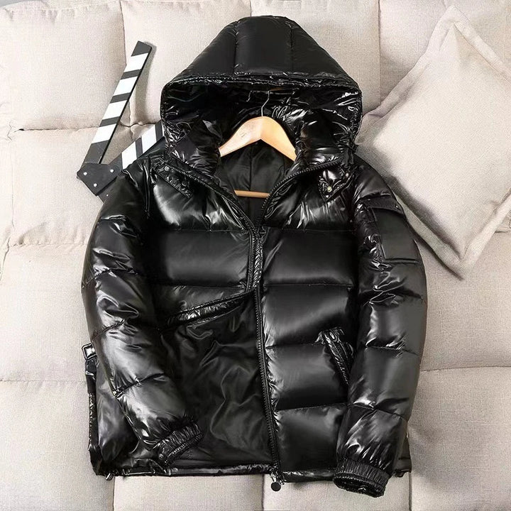 New Winter Men Black Shiny Puffer Jackets Hooded Casual Duck Down Coats High Quality Male Outdoor Windproof Warm Jackets Size 4X - Tawoos Brand