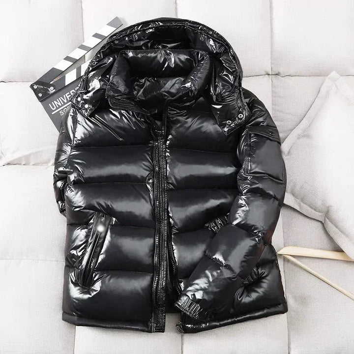 New Winter Men Black Shiny Puffer Jackets Hooded Casual Duck Down Coats High Quality Male Outdoor Windproof Warm Jackets Size 4X - Tawoos Brand