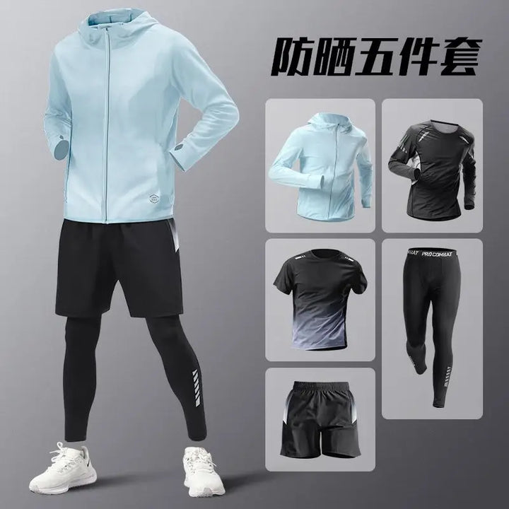 Men's Ice Silk Quick-Dry Athletic Set – 5-Piece Sportswear Kit - Tawoos Brand