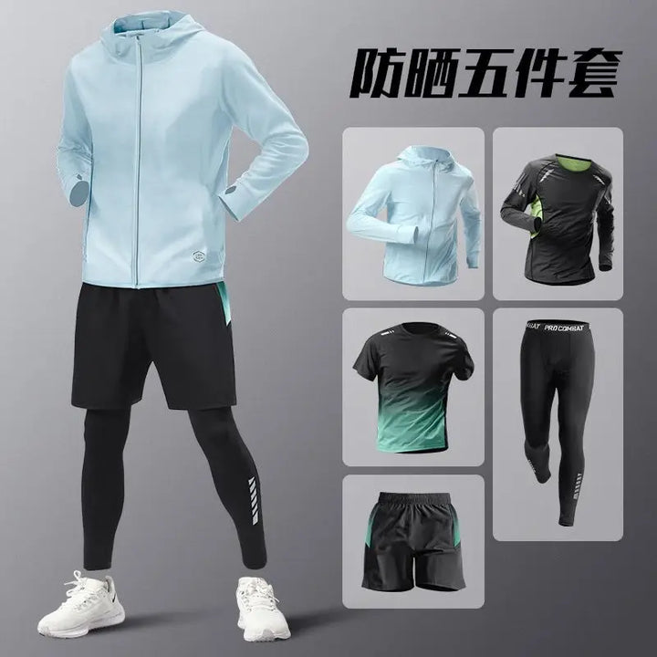 Men's Ice Silk Quick-Dry Athletic Set – 5-Piece Sportswear Kit - Tawoos Brand