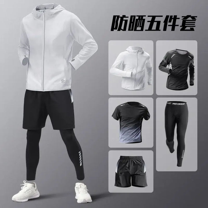 Men's Ice Silk Quick-Dry Athletic Set – 5-Piece Sportswear Kit - Tawoos Brand