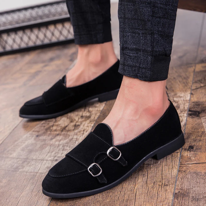 "Men's Suede Leather Monk Strap Driving Shoes, Formal Footwear" - Tawoos Brand